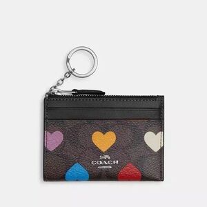 Coach Mini Skinny Id Case In Signature Canvas With Heart Print